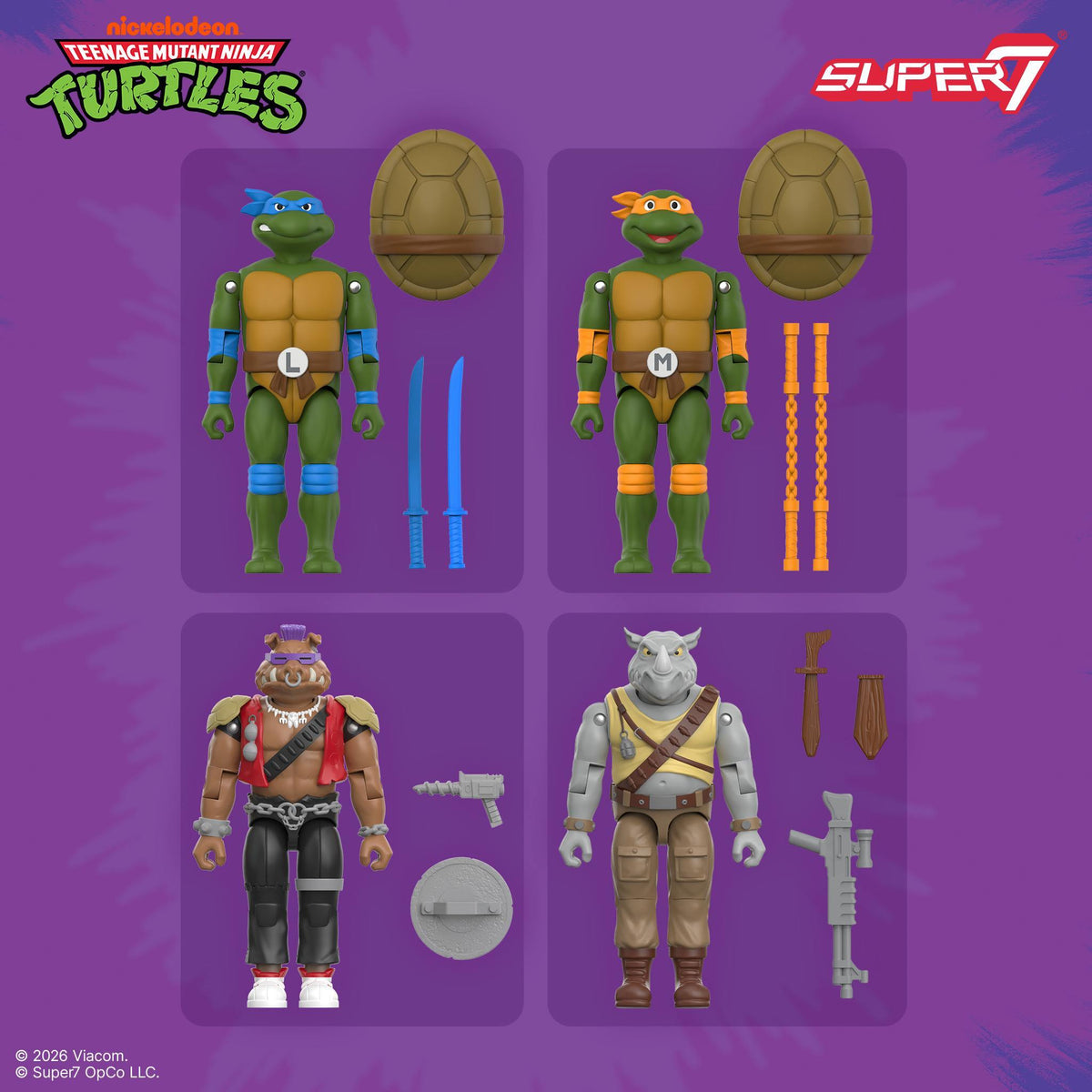 Teenage Mutant Ninja Turtles ReAction+ Wave 02 - Leonardo, Michelangelo, Bebop & Rocksteady