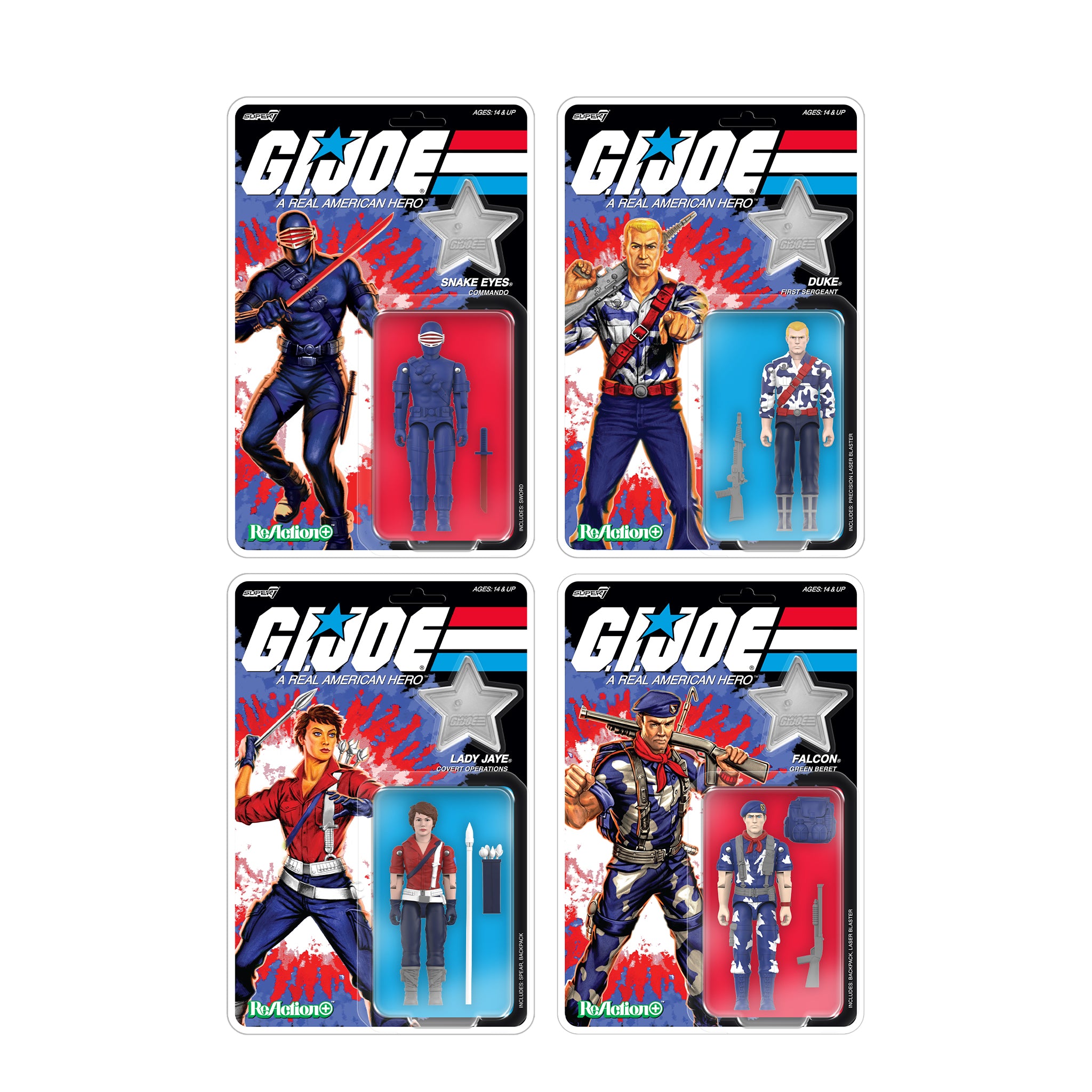 G.I. Joe ReAction+ Wave 08 - Duke, Lt. Falcon, Lady Jaye & Snake Eyes (America's 250th Anniversary)