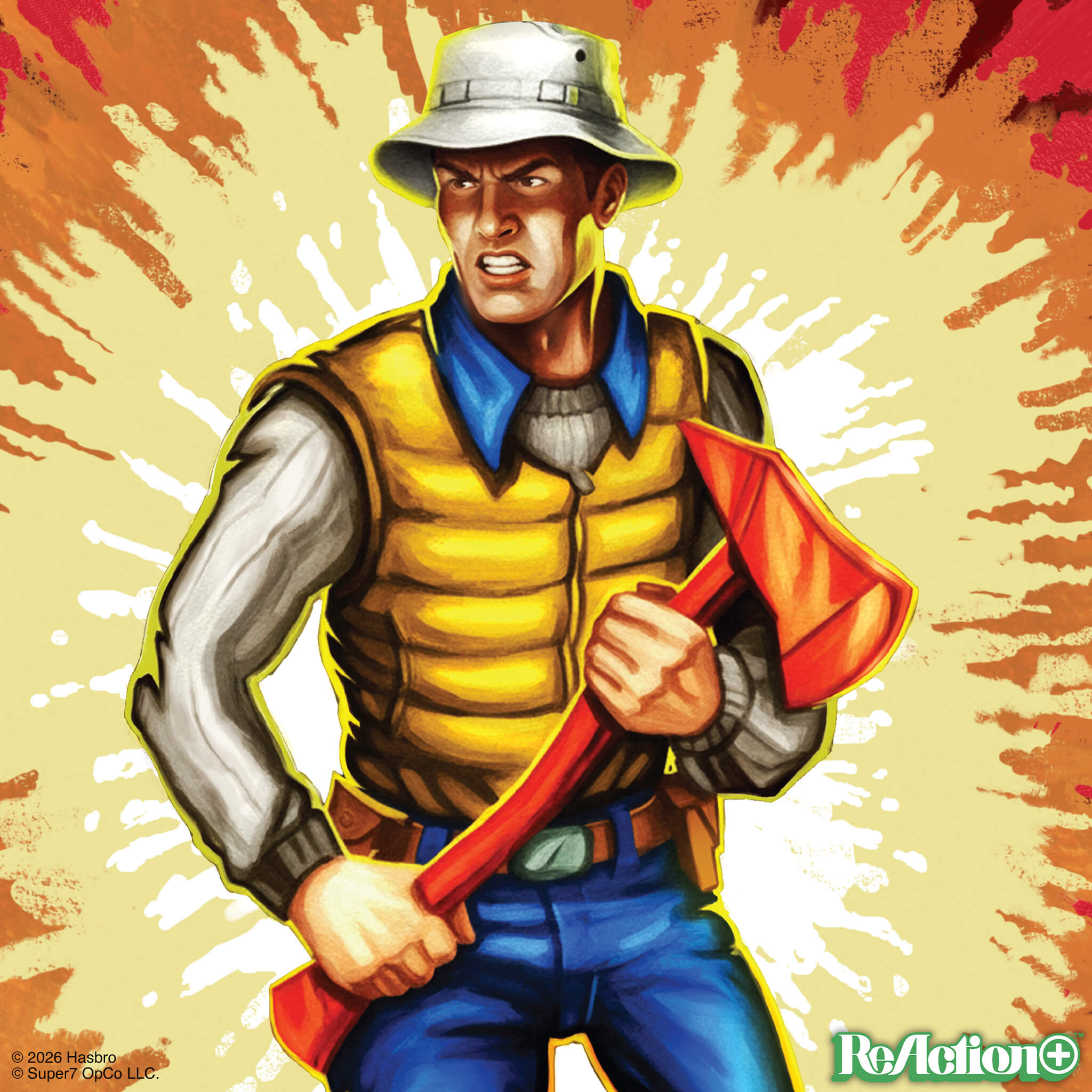 Deep Six (Comic) from G.I. Joe ReAction+ Wave 9, wearing a bucket hat, yellow vest, and holding an axe