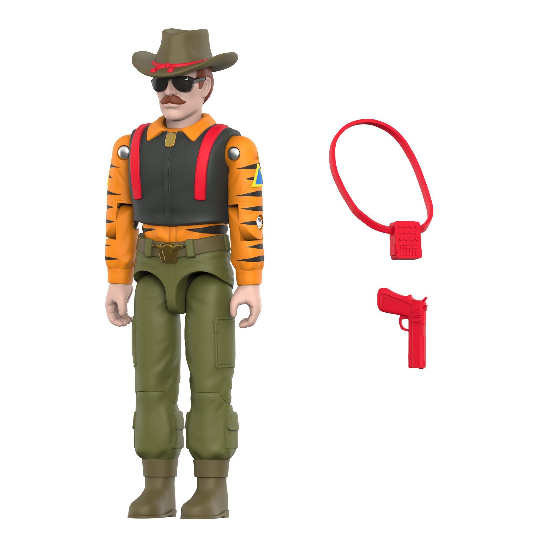Wild Bill ReAction+ figure in Tiger Force with hat sunglasses orange sleeves red suspenders and green pants