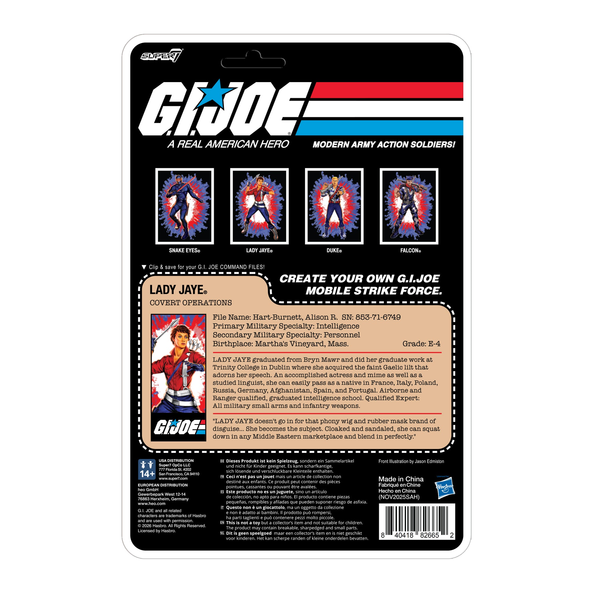 G.I. Joe ReAction Wave 8 Lady Jaye (America's 250th Anniversary) card back with character details