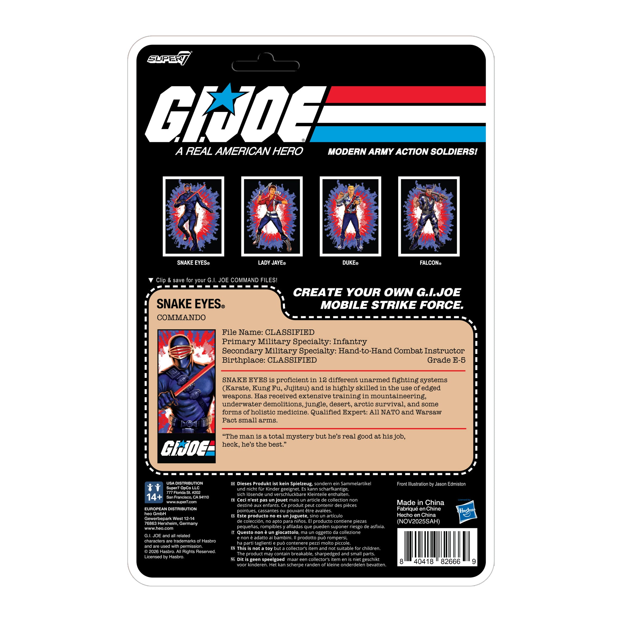 Back of the G.I. Joe Snake Eyes Commando action figure packaging