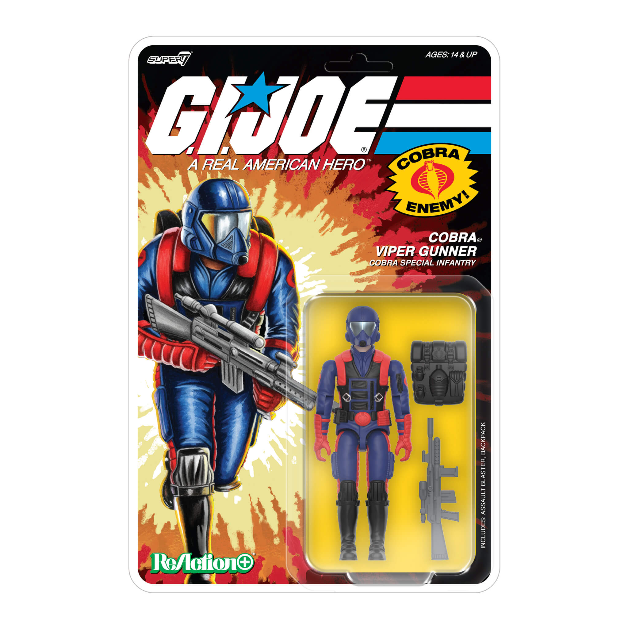 G.I. Joe ReAction Wave 9 Cobra Viper Gunner action figure in packaging with accessories