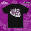 Black Sesame Street x Super7 tee with Count von Count driving Ernie and Bert in a purple bat-winged roadster, on a purple background.