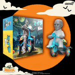 The Mummy (Light Grey w/ Blue Trike) from Universal Monsters Super Cycles, next to its packaging