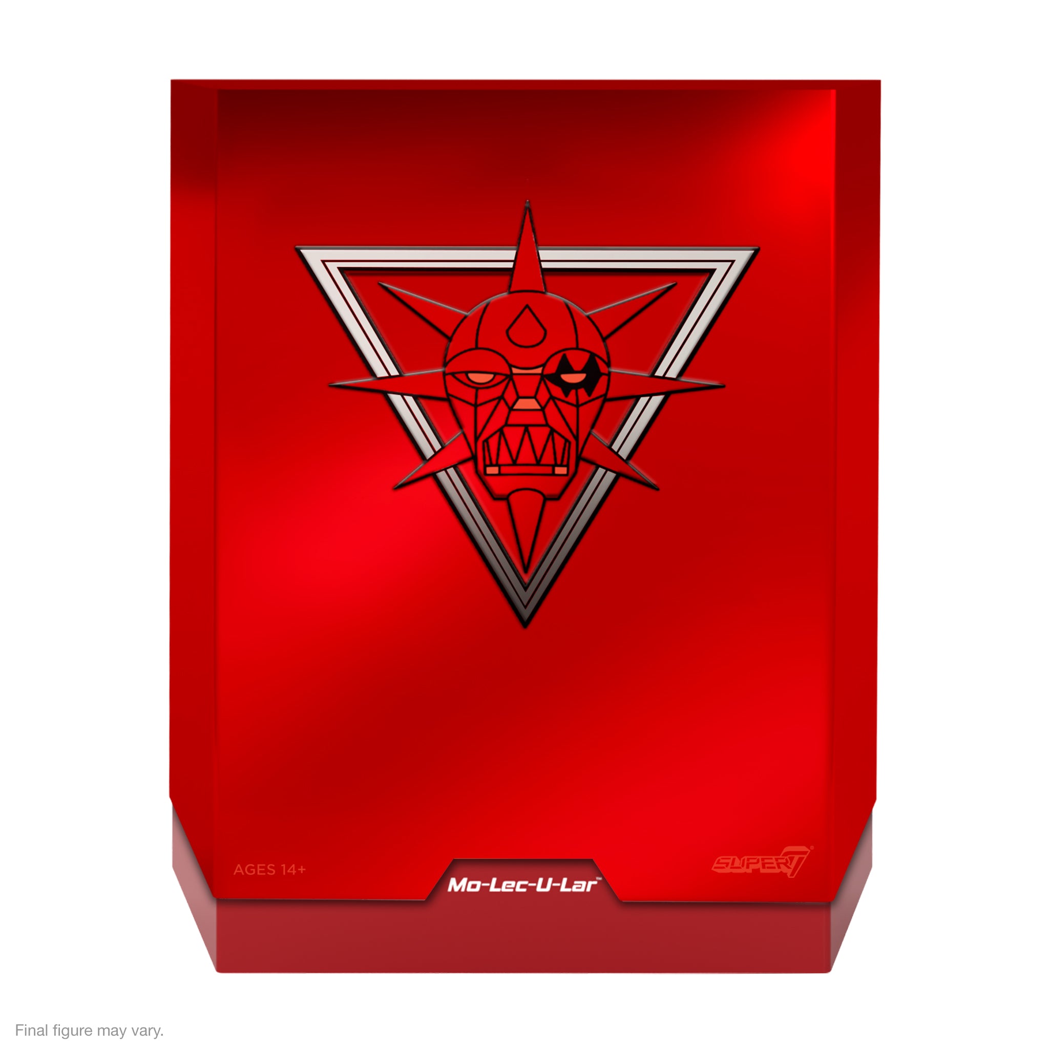 Red box with a black and silver triangular logo featuring a stylized face with sharp teeth and a spiky crown