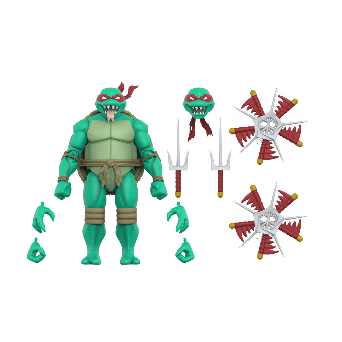 Michelangelo Leonardo Donatello and Raphael from TMNT ULTIMATES Wave 16 Nightmare Turtles with weapons on a white background.