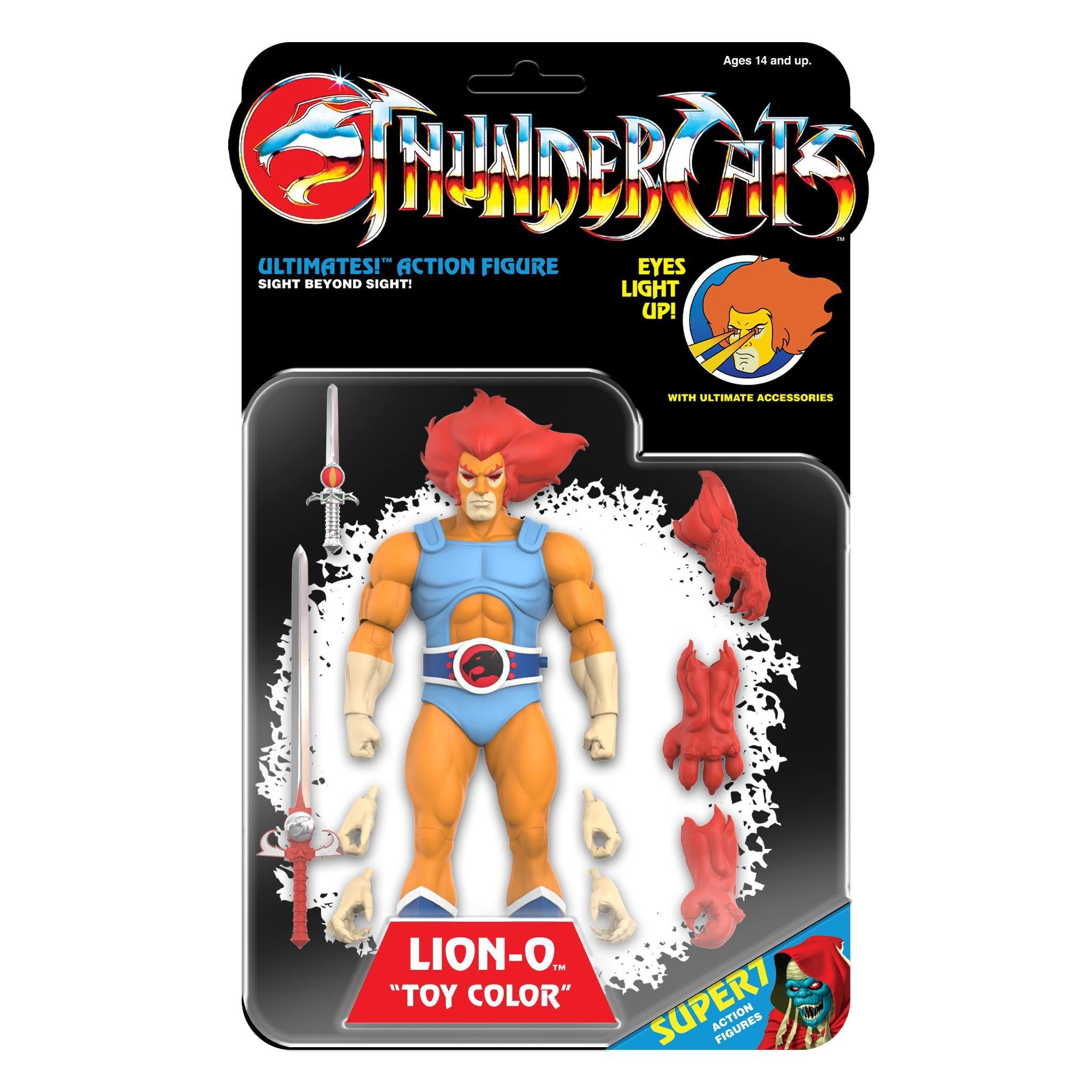 Lion-O ThunderCats Ultimates action figure with LED eyes on packaging