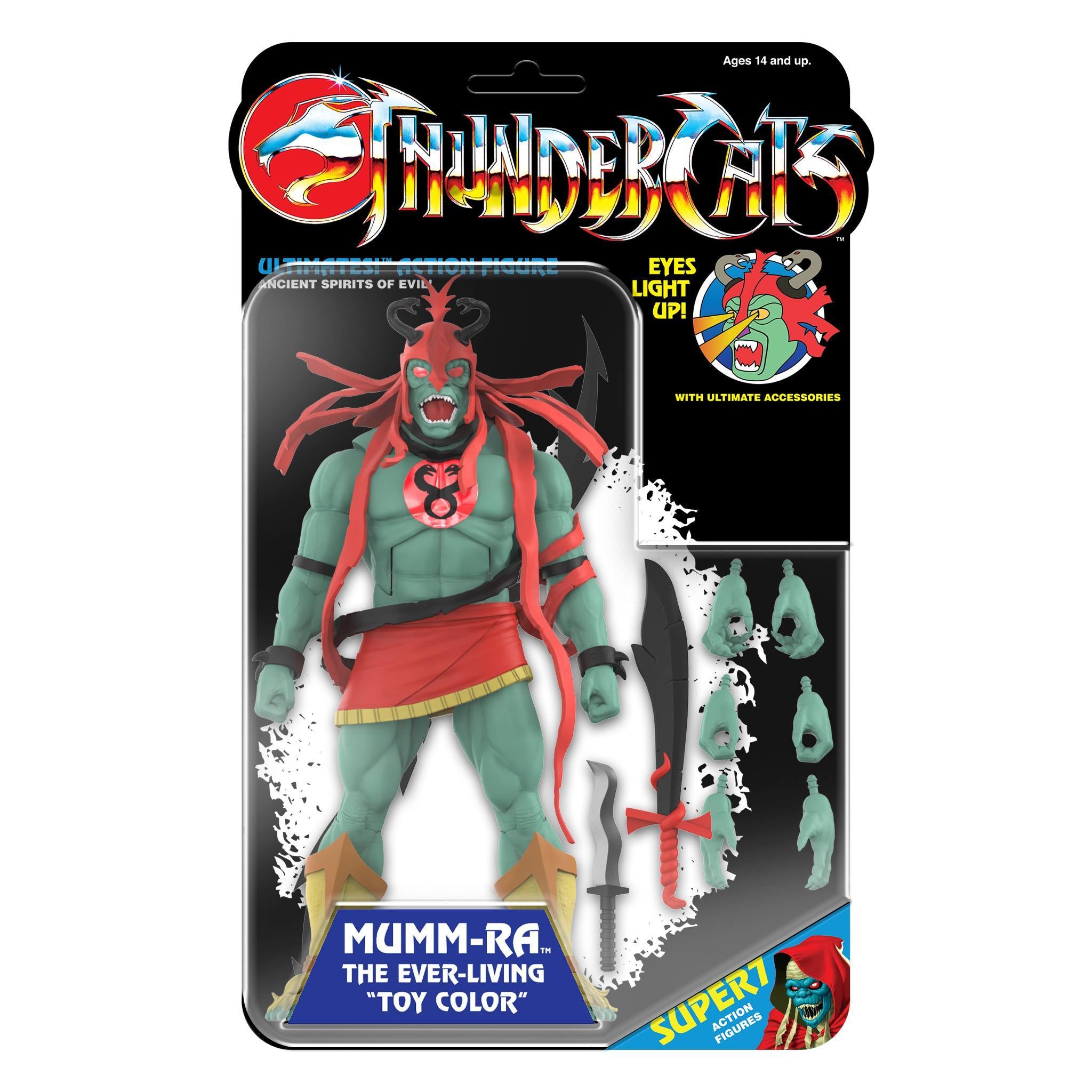 Mumm-Ra the Ever Living toy color action figure on ThunderCats ULTIMATES packaging with eyes light up