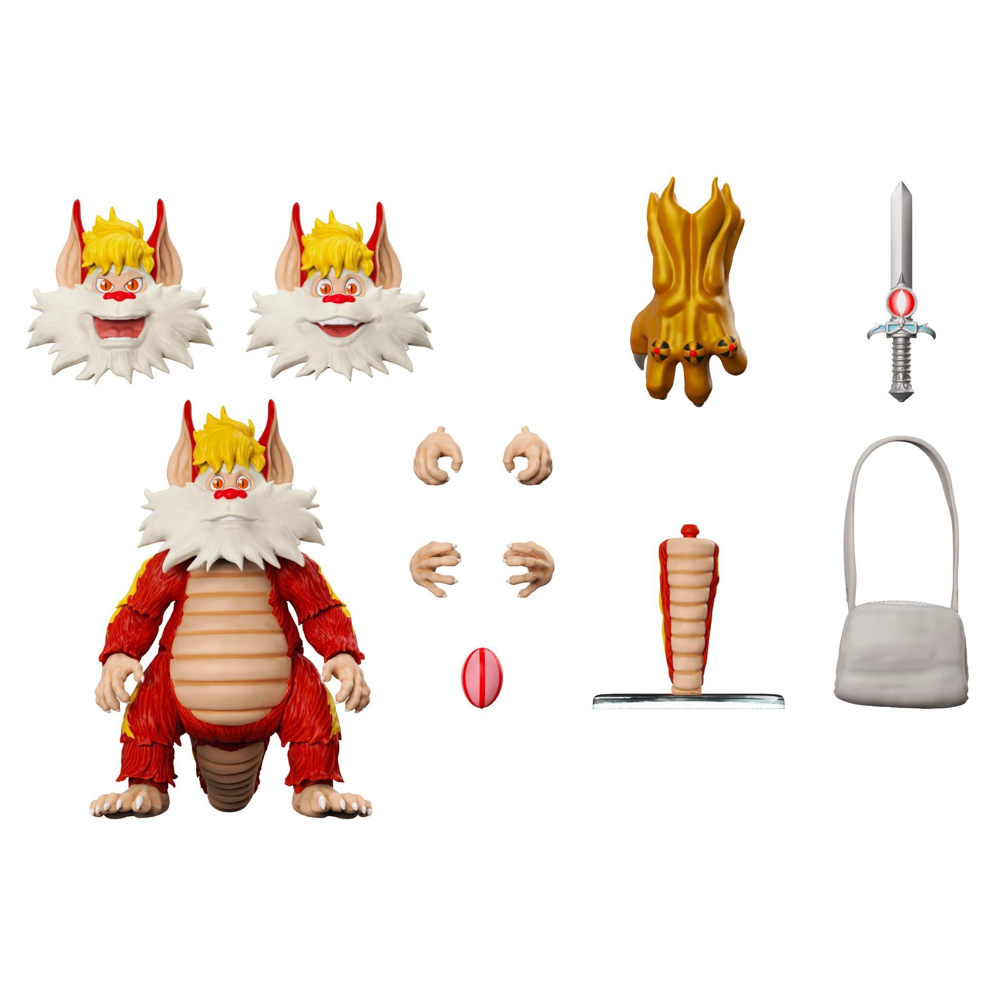 ThunderCats Ultimates Snarf set with two Snarf heads a gold armor piece and a sword among other accessories