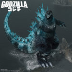 Toho ULTIMATES Godzilla Minus One figure with turquoise ice spines against a dark background and a large Godzilla logo.