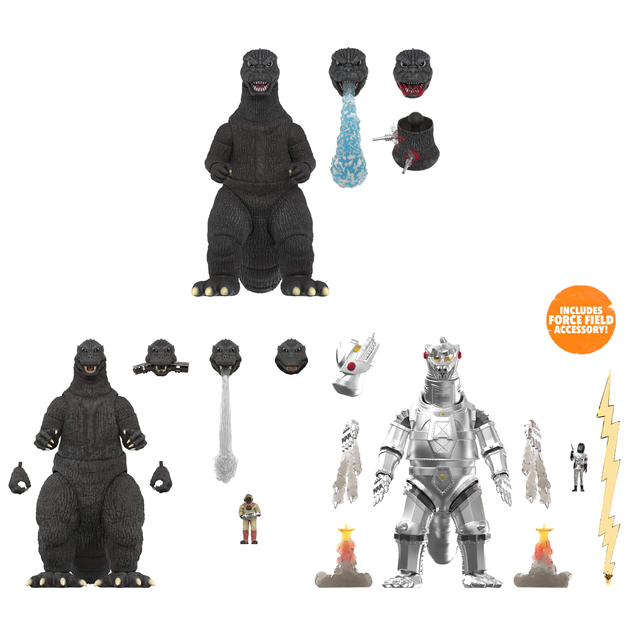Toho ULTIMATES! Wave 07 figures: Godzilla 74, Mechagodzilla 74 & Godzilla 54 with accessories