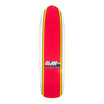 Top portion of a G.I. Joe skateboard deck with red center and yellow black edge stripes.