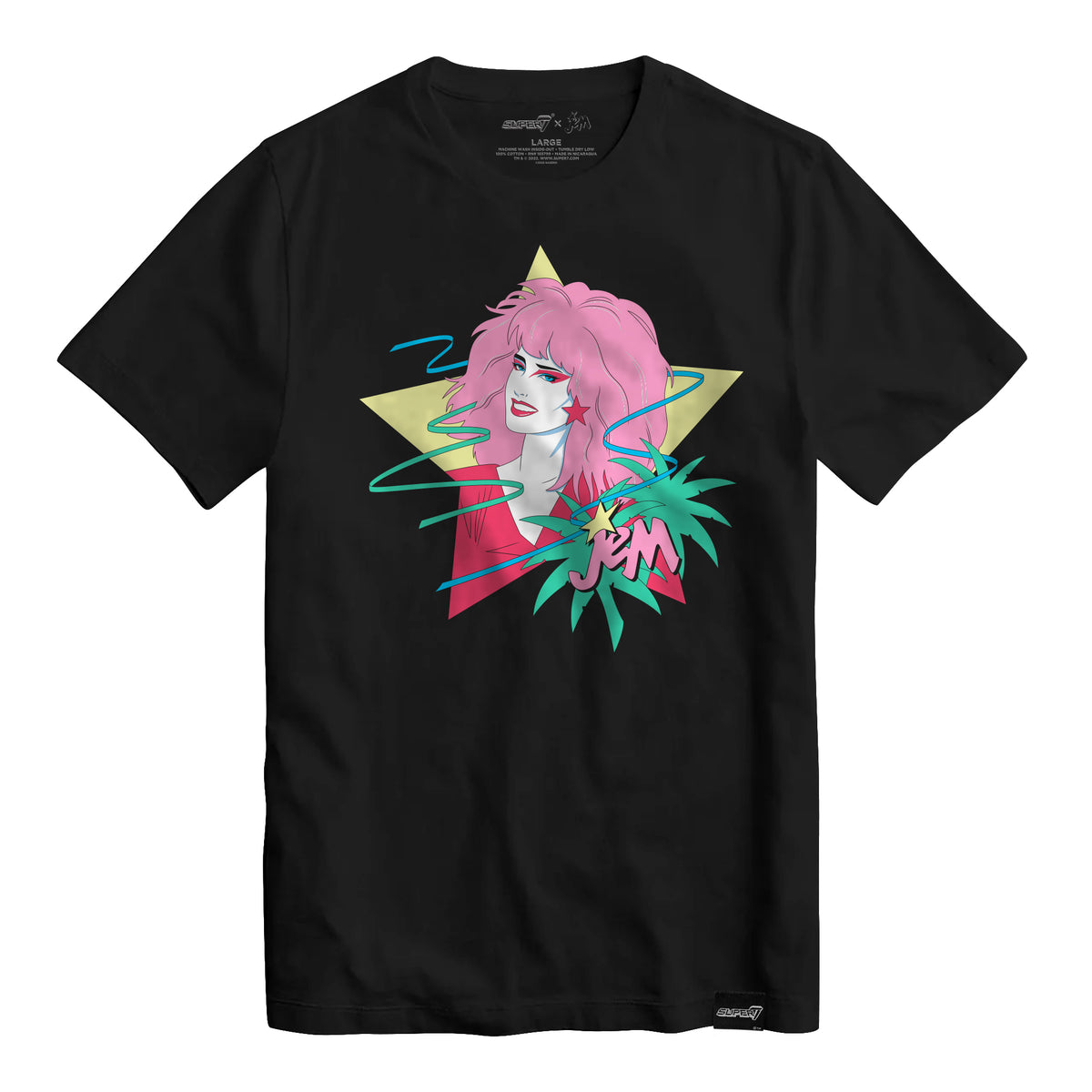 Jem and The Holograms Jem Portrait Star Vintage Black T-Shirt
