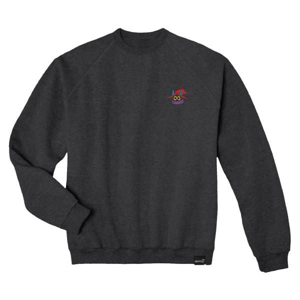 Dark gray crewneck sweatshirt with a small colorful Orko emblem on the left chest.