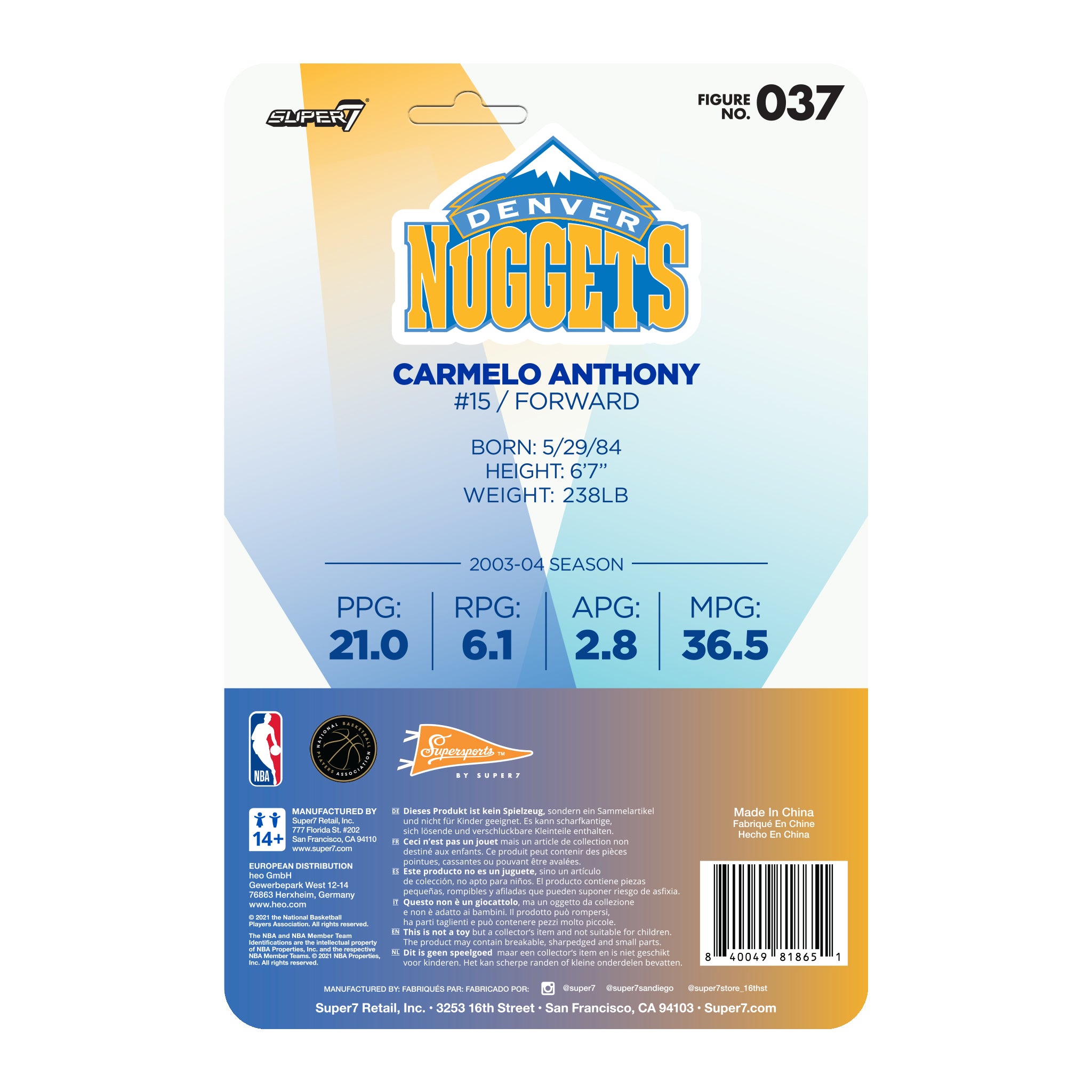 NBA Hardwood Classics ReAction W1 - Carmelo Anthony (Nuggets, Blue)