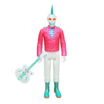 Glow Skeletim figure from Rancid ReAction wearing a pink studded jacket and teal mohawk with a turquoise guitar
