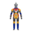 Jet Jaguar action figure front view with silver armor blue neck scarf yellow shoulders and red torso