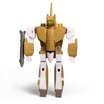 Tan and white Robotech Valkyrie VF-1A figure with green visor and gray rifle.